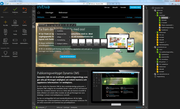 Redigera innehåll i publiceringsverktyget Dynamix CMS